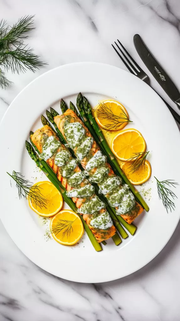 Pregnancy Menu: Salmon, Asparagus with Lemon Dill Sauce