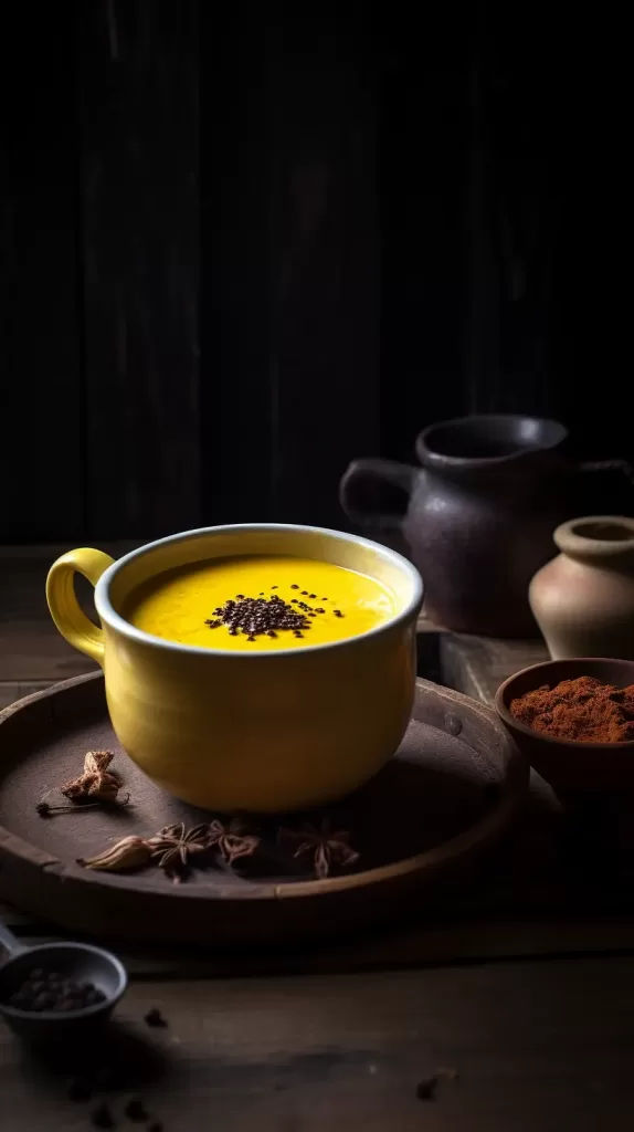 A cup of Golden Milk made with turmeric and black pepper
