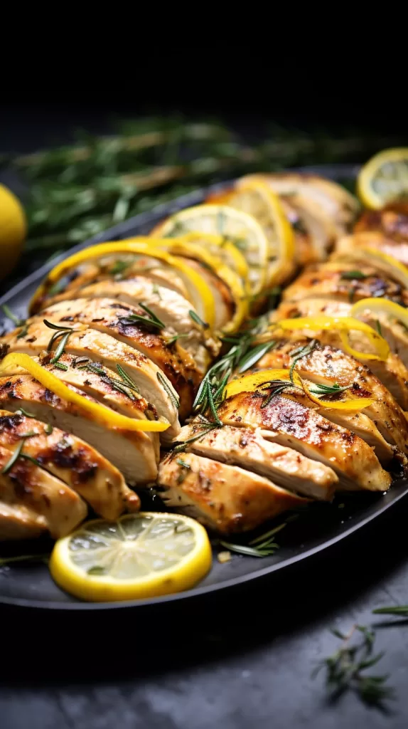 A succulent thyme-roasted chicken with aromatic herbs and zesty lemon.