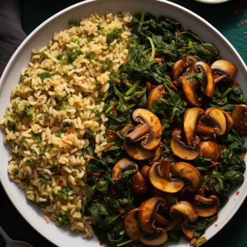 Heart-Healthy Spinach and Mushroom Stir-fry with Brown Rice