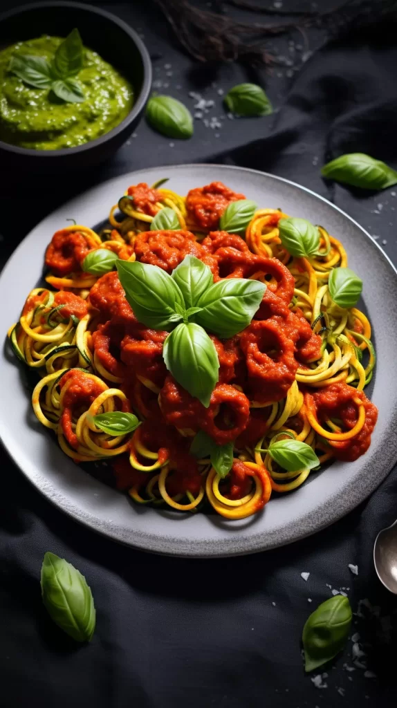 Zucchini Noodles with Tomato Sauce and Basil