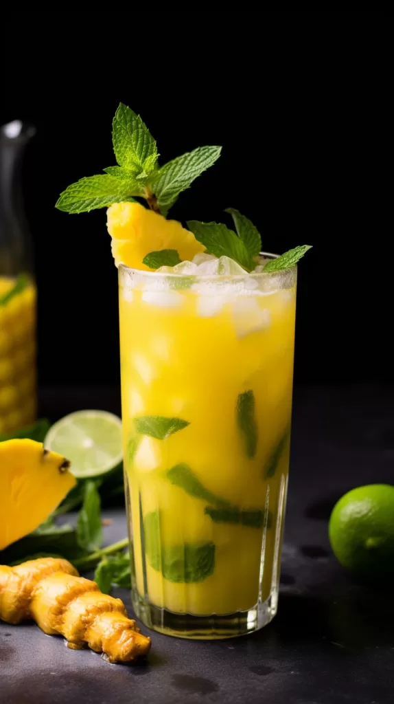A tropical detox smoothie with pineapple, mango, and coconut water.